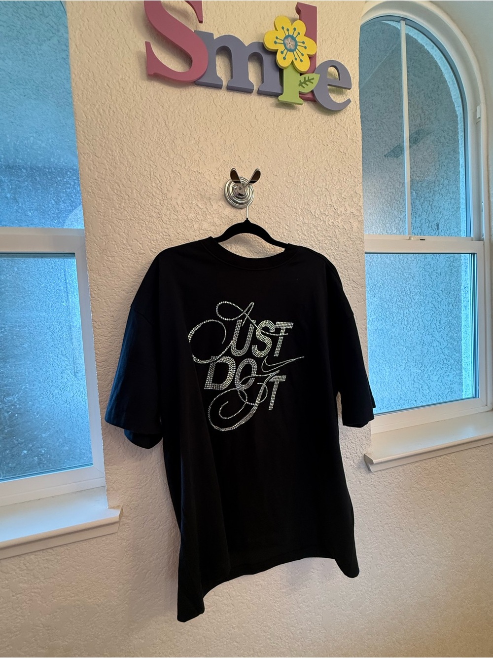 Nike Sportswear Black Glam Rhinestone "Just Do It" Script Small-Oversized Cotton - Picture 7 of 15